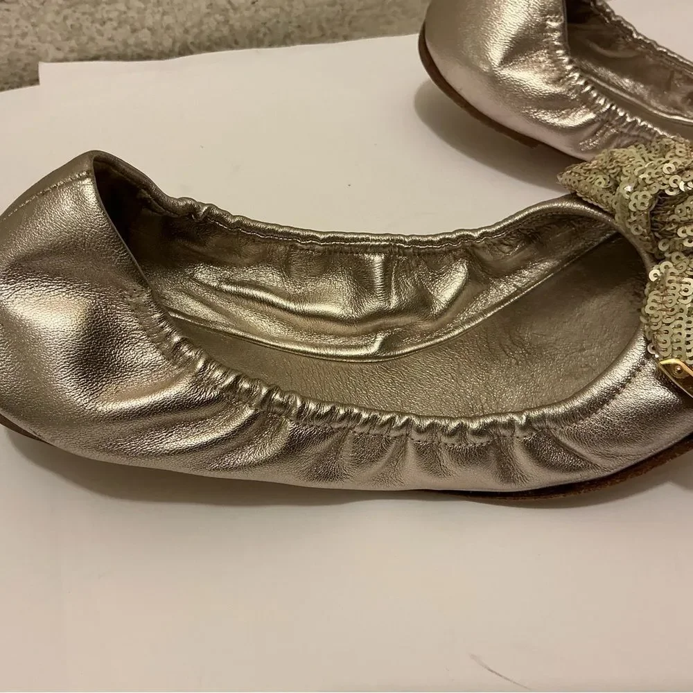 Louis Vuitton Metallic Gold Sequin Bow Ballet Flats size 37.5